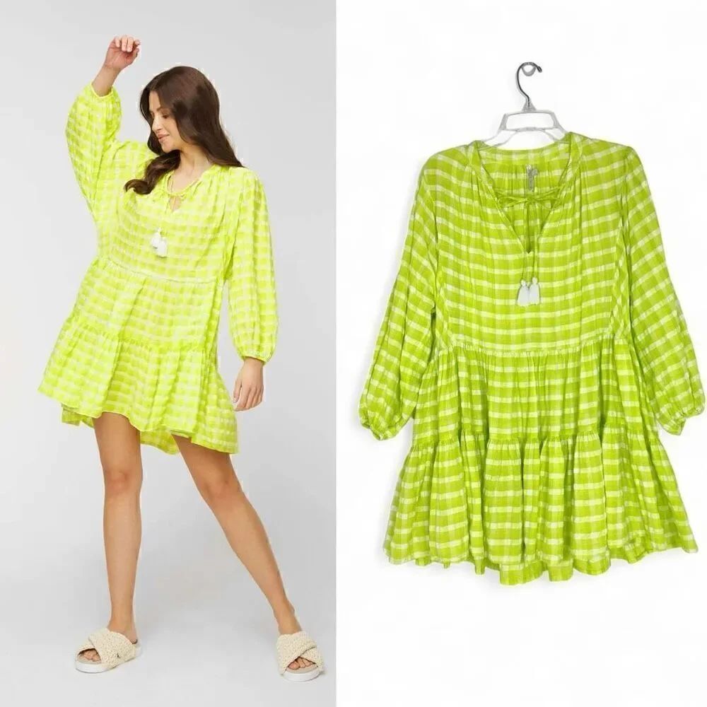 Revolve Seafolly Womens Wild Lime Portofino Gingham Cotton Mini Dress M/L